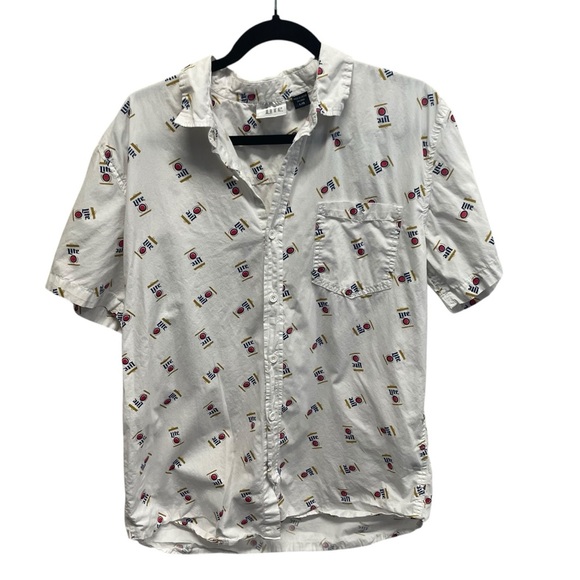 Miller Lite beer men’s all over print button up shirt short sleeve medium - Picture 1 of 7